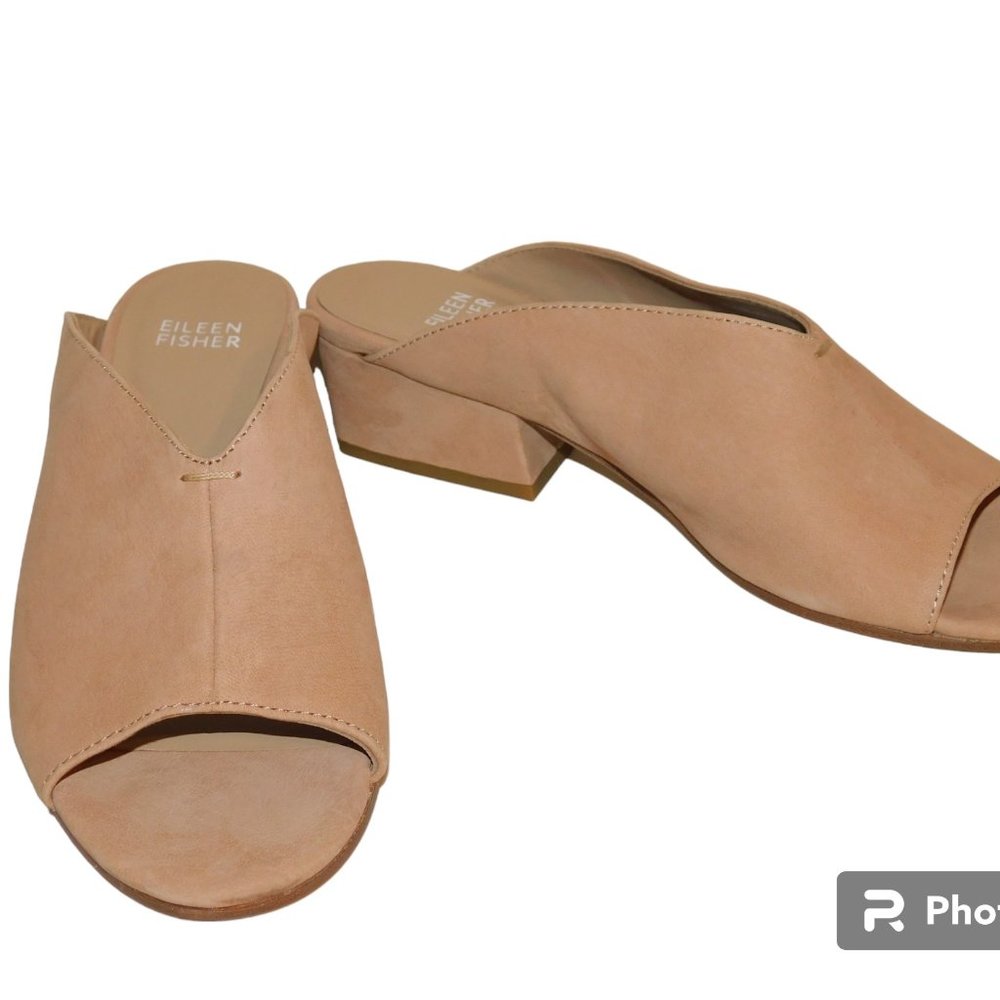 Eileen Fisher Katniss Leather Nubuck Block Heel Slide Sandals Size 6